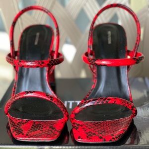 Red Snake Wide Foot Chunky Block Heel